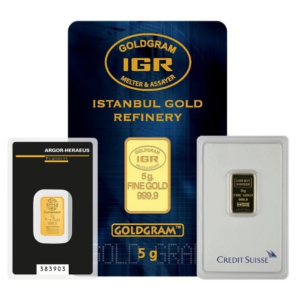 5 Gram Gold Bar (Inc. Assay Card) (Circulated) – Various Brands 5 Gram Gold Bar with Assay Card Circulated